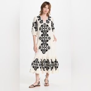 Sea puff sleeve v neck dress